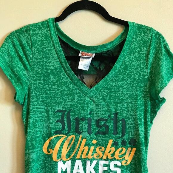 Spencer’s M/M Irish t-shirt floral black lace green yellow casual - Picture 2 of 8